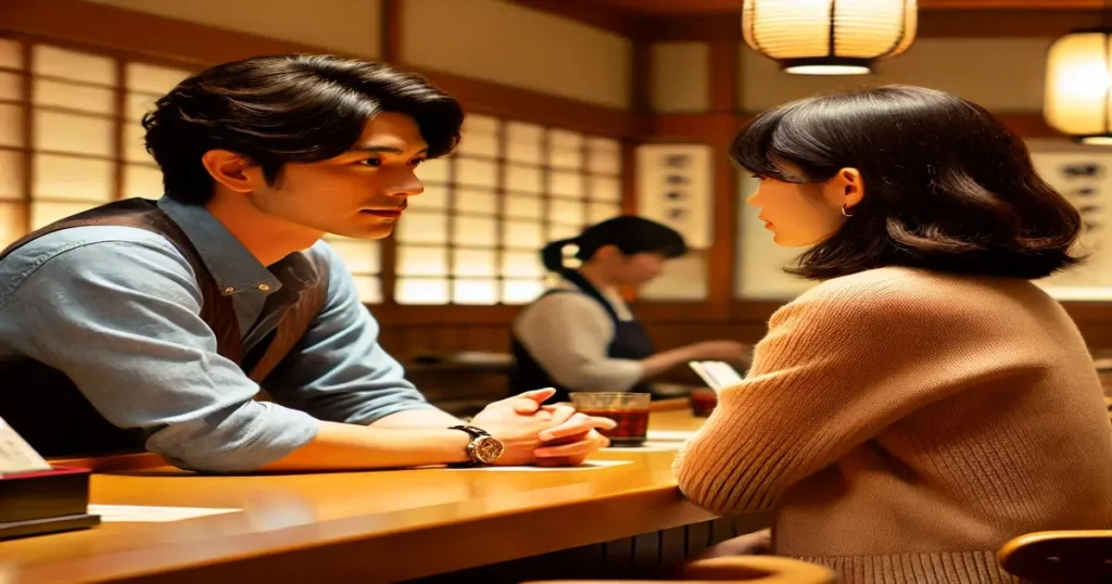 Enjoying a seat at the Japanese food counter restaurant